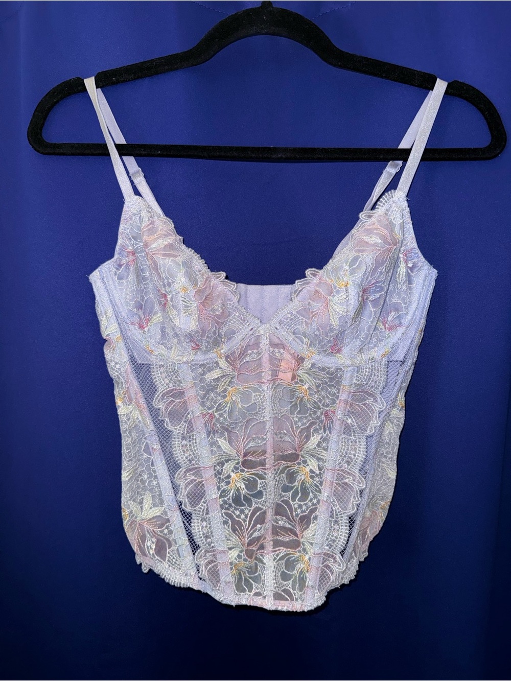 Victoria’s Secret Dream Angels Blue Embroidered Lace Corset Top Size M